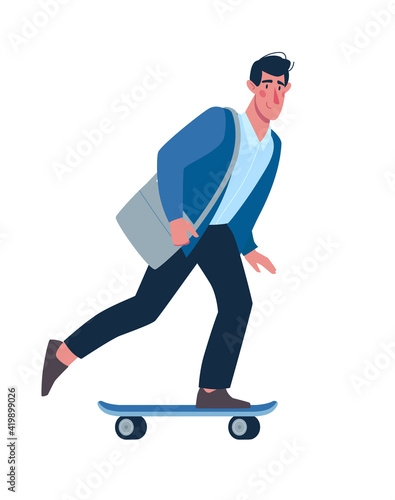A man rides a modern skateboard. Environmentally friendly transport, sports, alternative transportation. Vector, flat style.