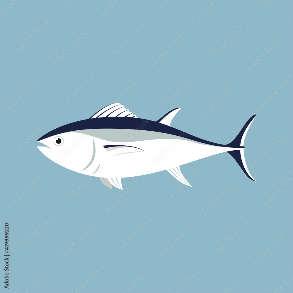 Fototapeta premium Salmon fish cartoon vector. Salmon fish on blue background.