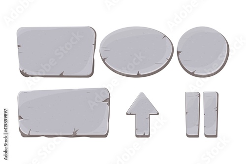 Stone buttons collection, set of rock assets in cartoon style isolated on white background. Mineral detailed objects ui game interface, app pannel.