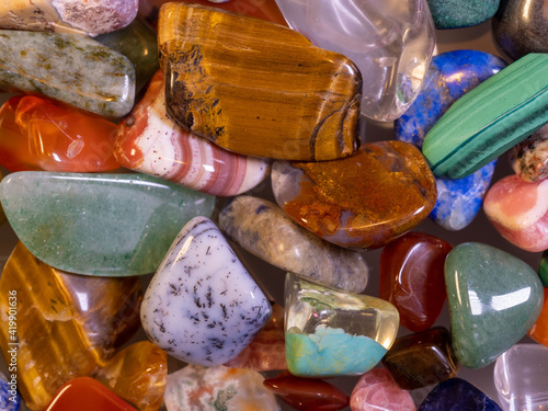 Gemstones minerals multiple colors topdown macro