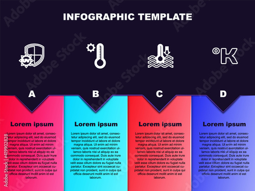 Set line UV protection, Meteorology thermometer, Water and Kelvin. Business infographic template. Vector