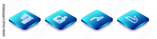 Set Isometric line Car gas and brake pedals, Gear shifter, Windscreen wiper and handbrake icon. Vector