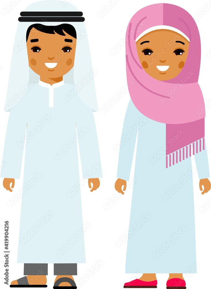 Set of cartoon different arab people in flat colorful style. Illustration of collection arabic children in national costumes.
Set of cartoon different arab people in flat colorful style. Illustration of collection arabic children in national costumes.