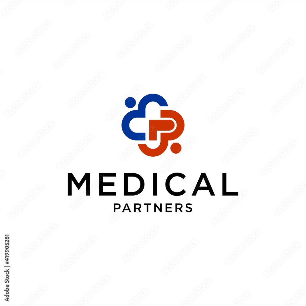 Medical Partners Logo Featuring Pharmacy, Clinic, and Health Elements with Abstract Red Cross and Care Symbol for Family and Human Health Branding Medical Partners Logo Featuring Pharmacy, Clinic, and Health Elements with Abstract Red Cross and Care Symbol for Family and Human Health Branding