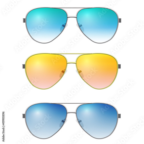 Vector sunglasses icons with semitransparent lenses.