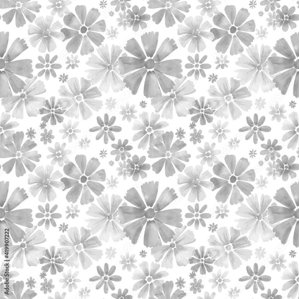 Monochrome seamless pattern with flowers. Digital design for fabric, textile, wallpaper and packaging 