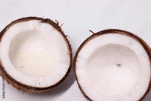 opened coconut isolated on white background. tropical fruit  nut
