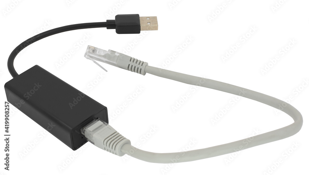 Usb to ethernet connector adapter isolated over the white Usb to ethernet connector adapter isolated over the white