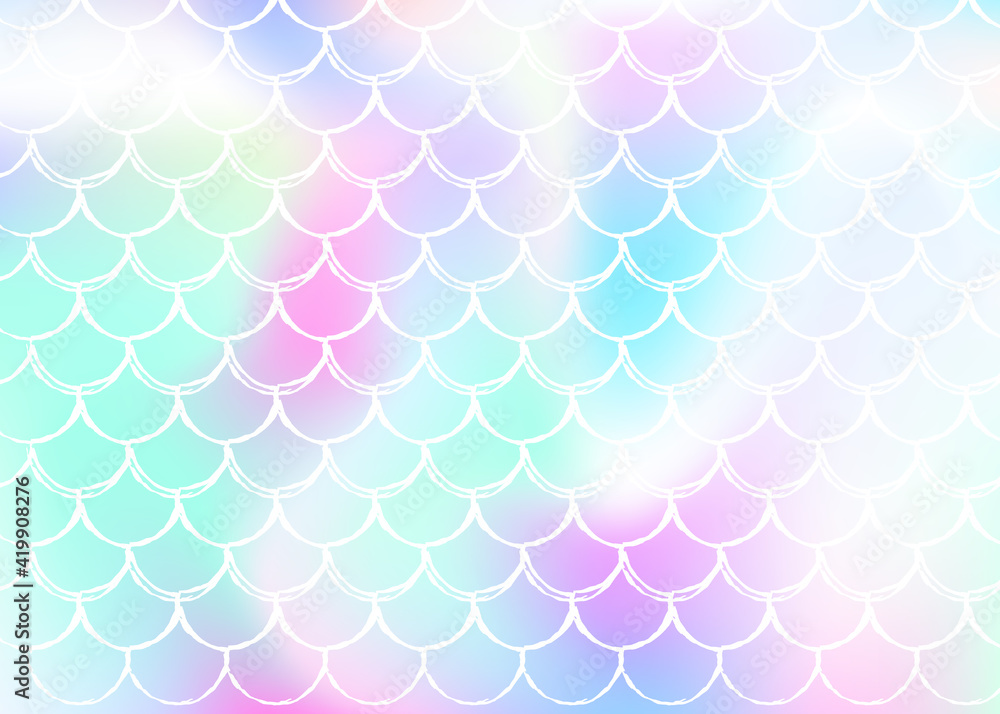 Mermaid scales background with holographic gradient.