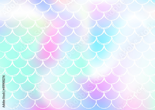 Mermaid scales background with holographic gradient.