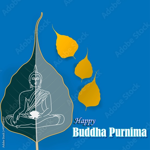 Indian Buddha Purnima festival with text, illustration is showing Buddha seating and absorbed in meditation
