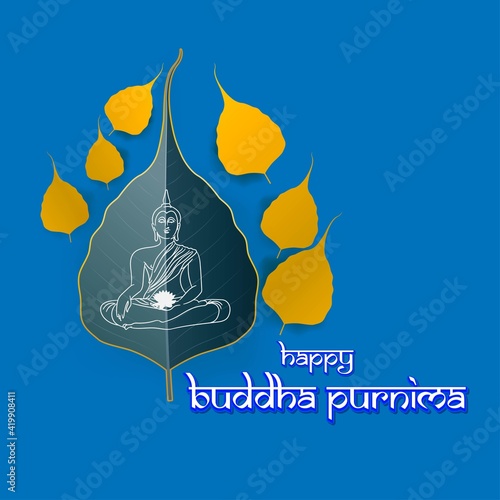 Indian Buddha Purnima festival with text, illustration is showing Buddha seating and absorbed in meditation
