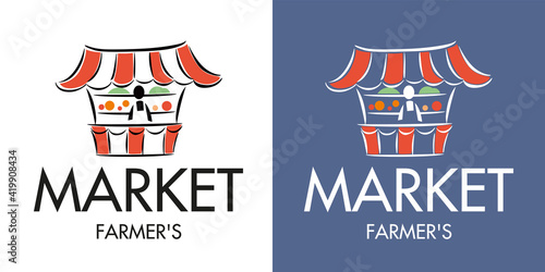 Farm market logo. Stylish graphics. Trade tent icon. Vector drawing