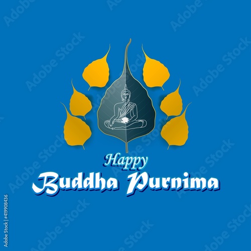 Indian Buddha Purnima festival with text, illustration is showing Buddha seating and absorbed in meditation