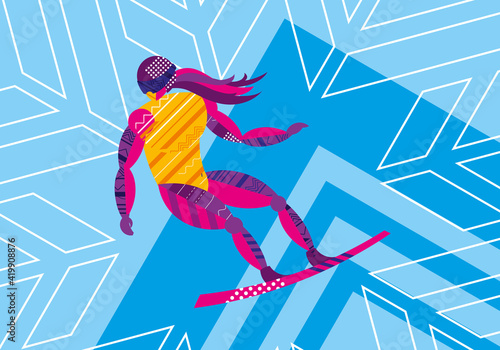 Snowboarder. Winter sports. Decorative stylish design. Vector graphics