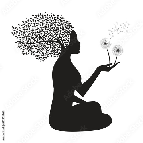 meditative woman tree