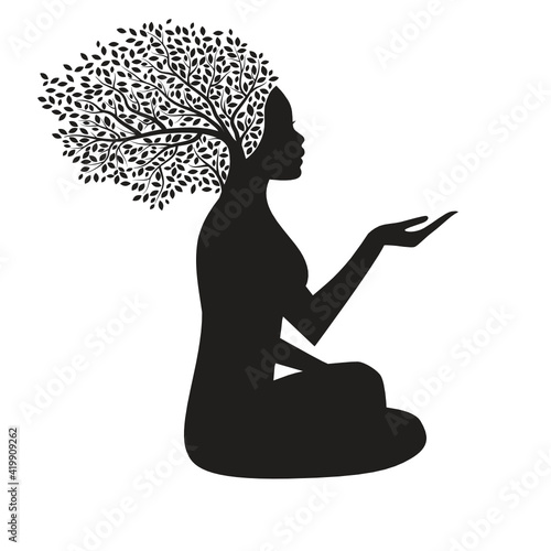 meditative woman tree