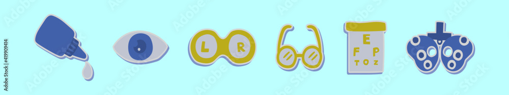 set of eye doctor cartoon icon design template with various models. vector illustration isolated on blue background set of eye doctor cartoon icon design template with various models. vector illustration isolated on blue background