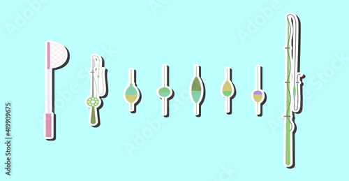 set of fishing element. cartoon icon design template with various models. vector illustration isolated on blue background