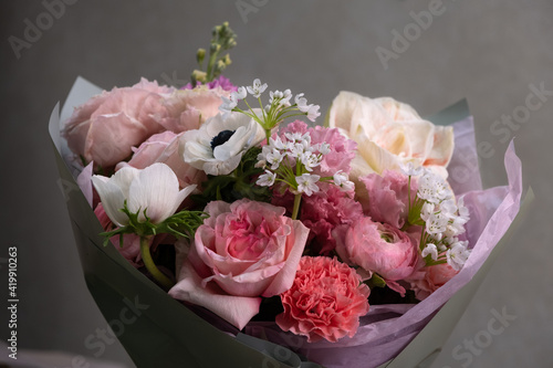Packaged bouquet of colorful flowers