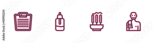 Set line Bathroom scales, Incense sticks, Essential oil bottle and Man in the sauna icon. Vector
