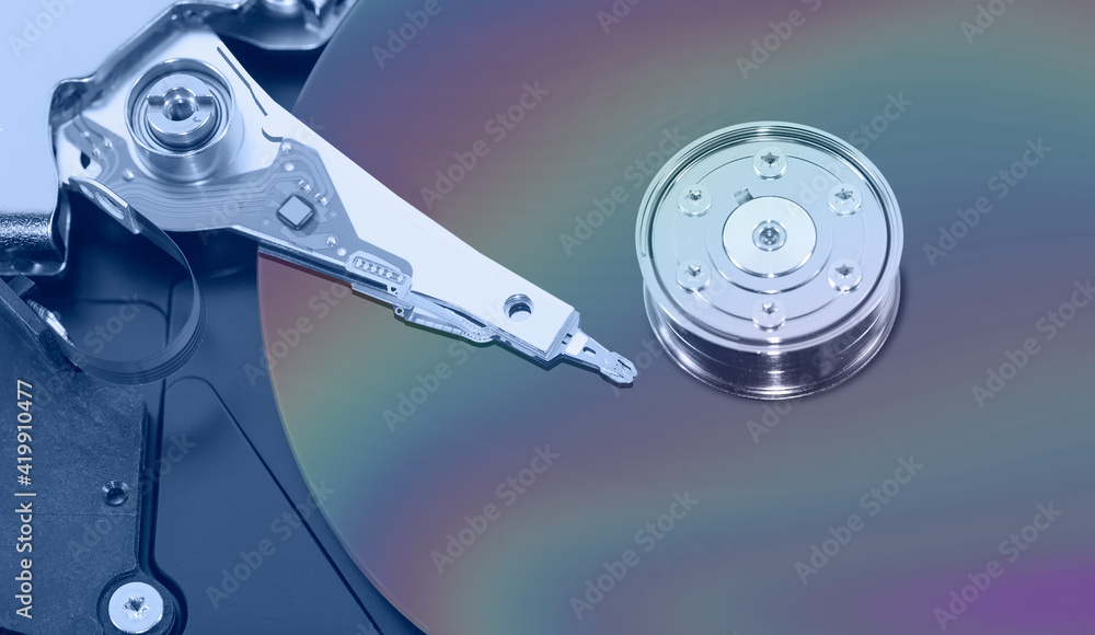 Colorful opened hard disk drive isolated Colorful opened hard disk drive isolated