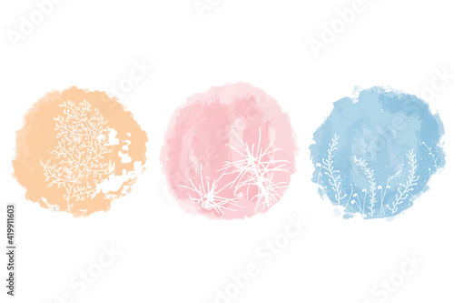 Set of abstract story highlight covers icons. Round watercolor highlight backgrounds for social media stories. Stylish design elements for beauty shop, bloggers, social, page cover, wedding elements