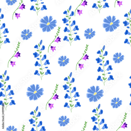 Seamless pattern with blue bells