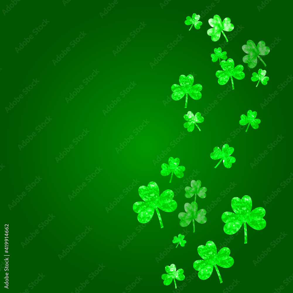 Saint patricks day background with shamrock. Lucky trefoil confetti. Glitter frame of clover leaves. Template for gift coupons, vouchers, ads, events. Festive saint patricks day backdrop. Saint patricks day background with shamrock. Lucky trefoil confetti. Glitter frame of clover leaves. Template for gift coupons, vouchers, ads, events. Festive saint patricks day backdrop.