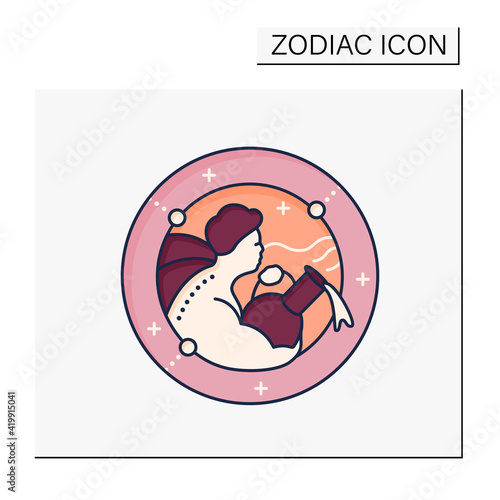 Aquarius color icon. Eleventh fire sign in zodiac. Water Bearer birth symbol. Mystic horoscope sign. Astrological science concept. Isolated vector illustration