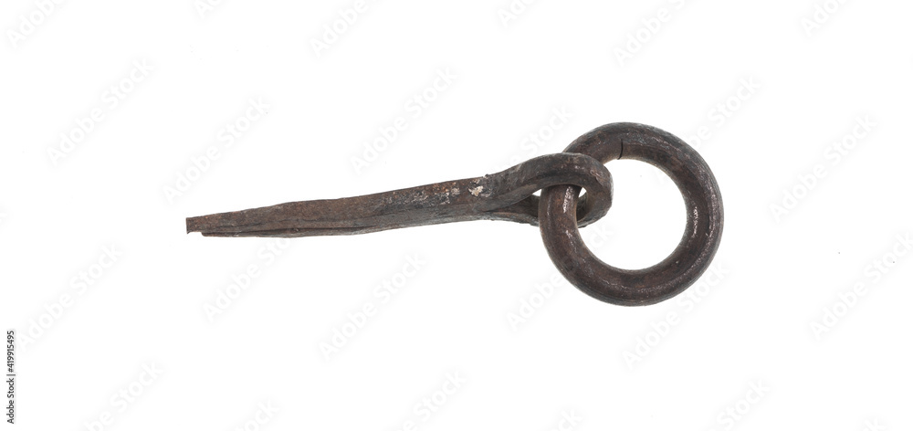 ancient rusty iron nail ring isolated on white background ancient rusty iron nail ring isolated on white background