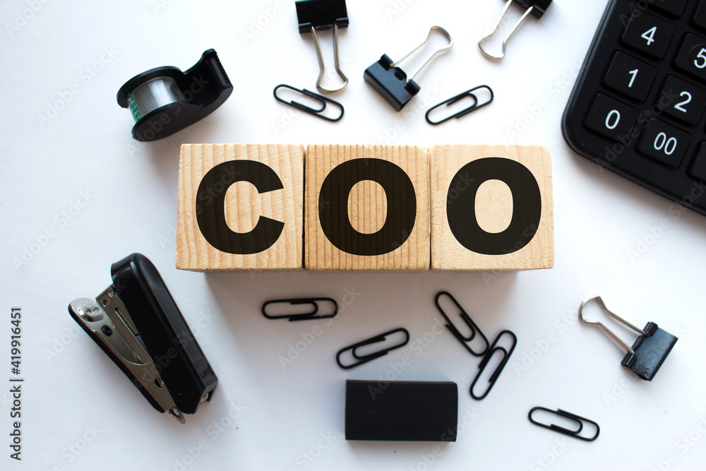 a word COO on wooden cubes. business concept. business and Finance a word COO on wooden cubes. business concept. business and Finance