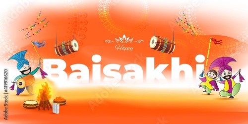 Vector illustration for happy Baisakhi, Indian punjabi festival with festival theme elements.