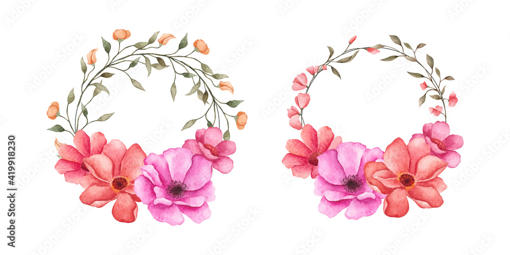 Watercolor floral wreath set