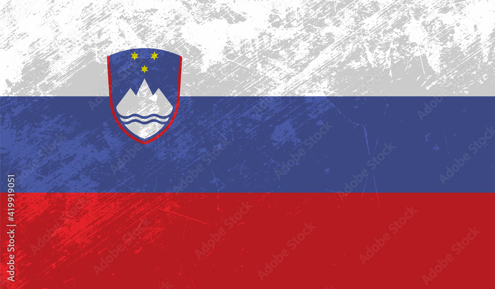 Grunge Slovenia flag. Slovenia flag with waving grunge texture.