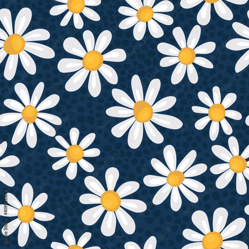Seamless spring pattern with simple chamomiles. Seamless spring pattern with simple chamomiles.