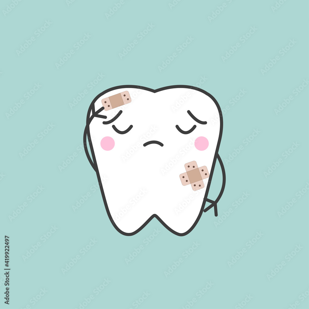 Cute Tooth character illustration. Clear tooth concept. Brushing and cleaning teeth. Dental care for kids.