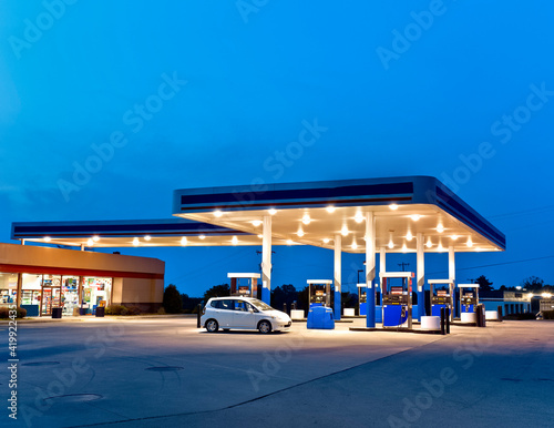 Generic Gas Station and Convenience Store With Copy Space photo