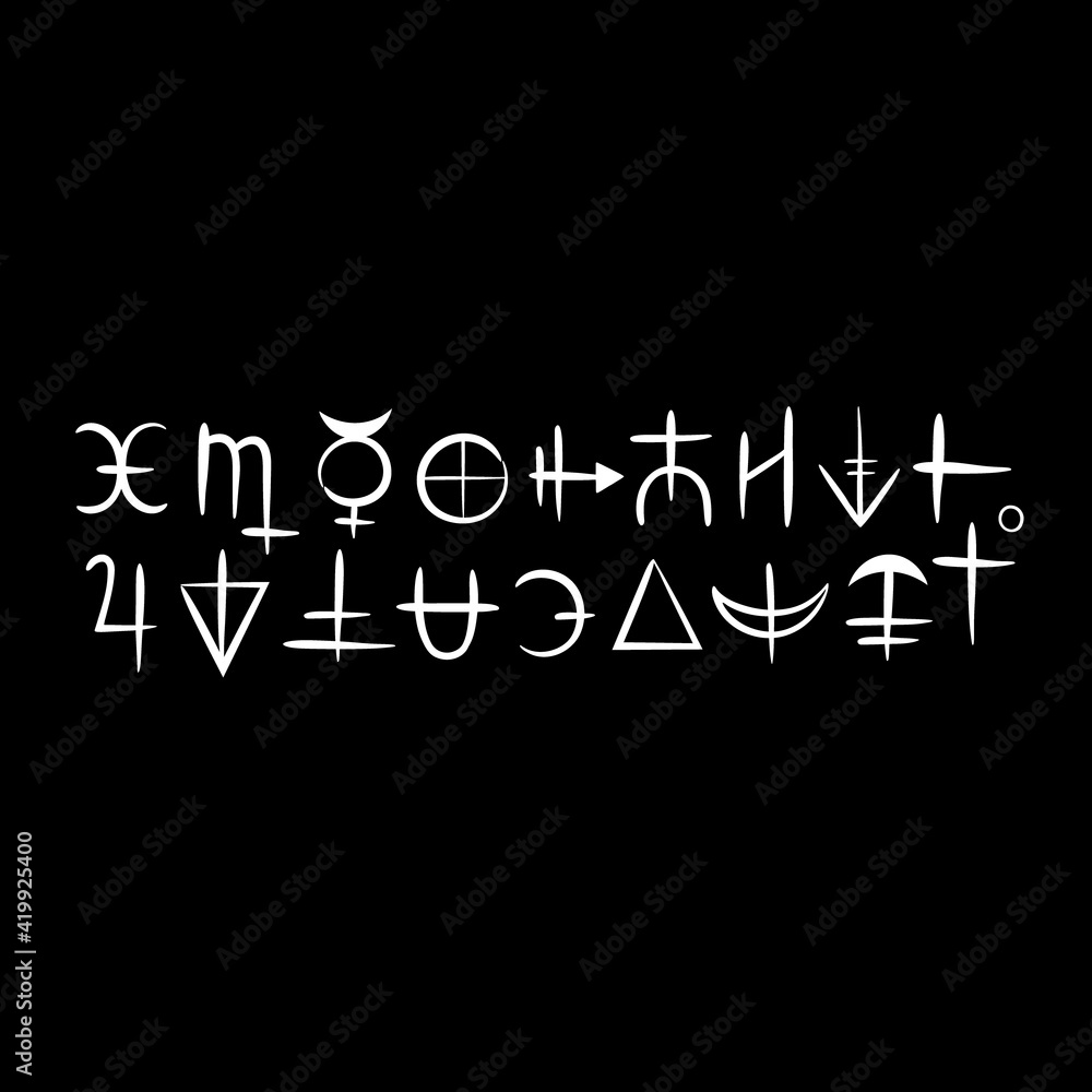 magic white alchemical symbols on a black background magic white alchemical symbols on a black background