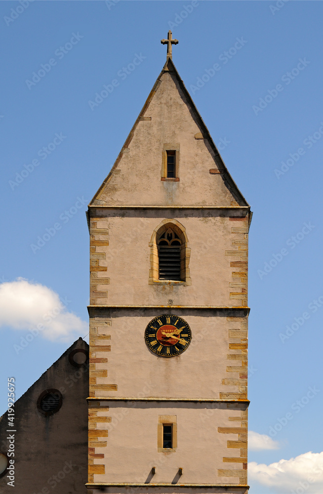 Fototapeta premium Spire Of The St Nicolaus Church, Ohrschwir, Alsace, France