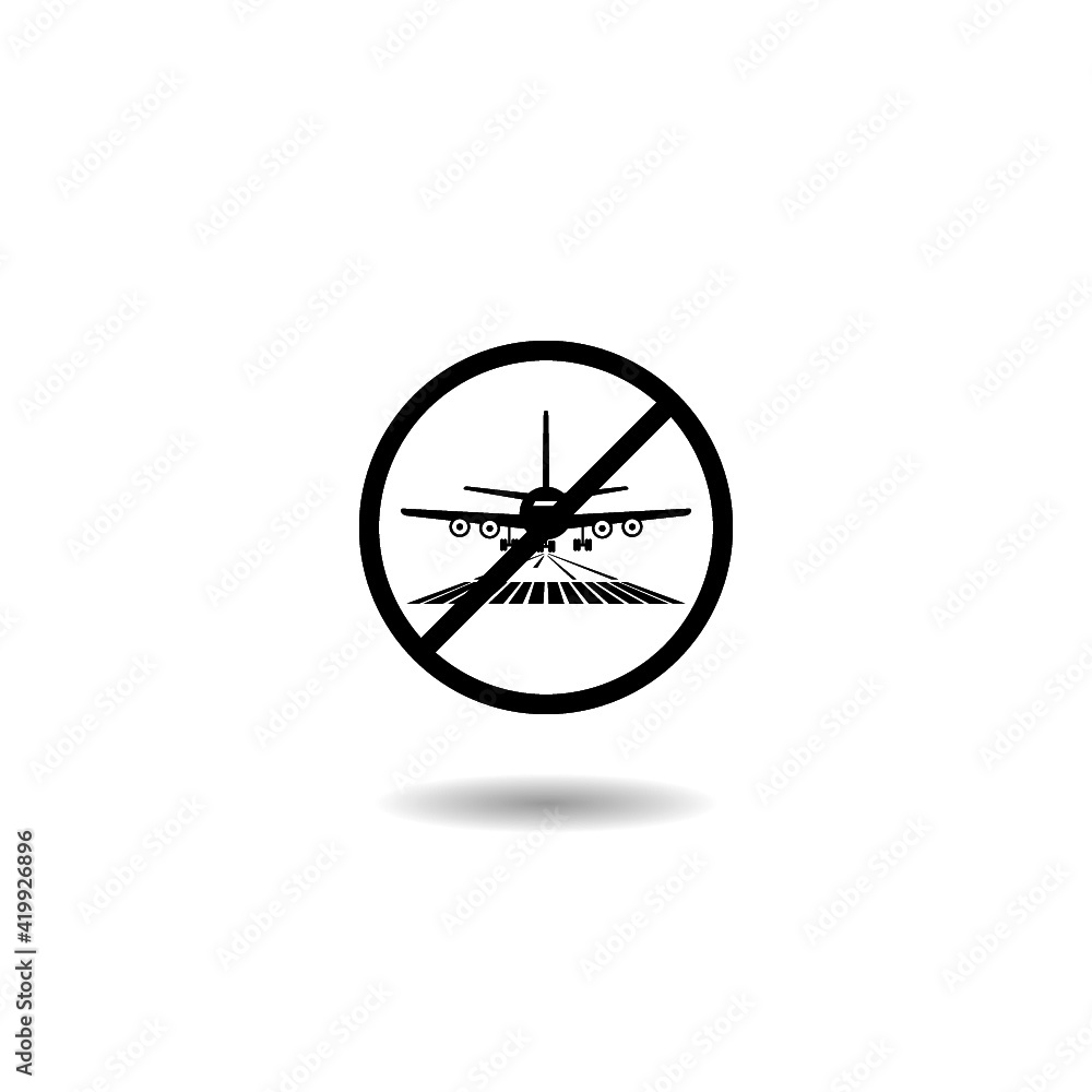 No travel sign. No plane icon with shadow No travel sign. No plane icon with shadow