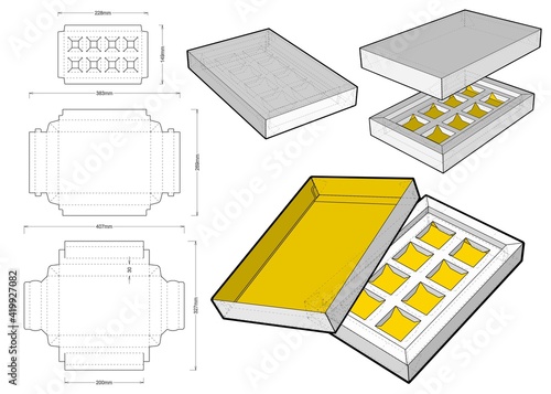 Chocolate Box and Die-cut Pattern. The .eps file is full scale and fully functional. Prepared for real cardboard production.