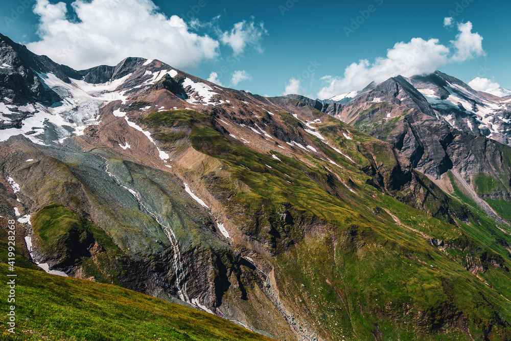 Panoramic view of the Alps along the Grossglockner High Alpine Road, Austria.