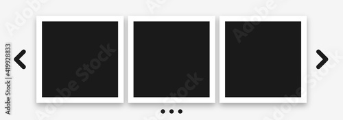 Carousel photo frame slider set. Isolated web slideshow pictures on white background. Blank UI design for website or app. Empty photo album mockup vector illustration.