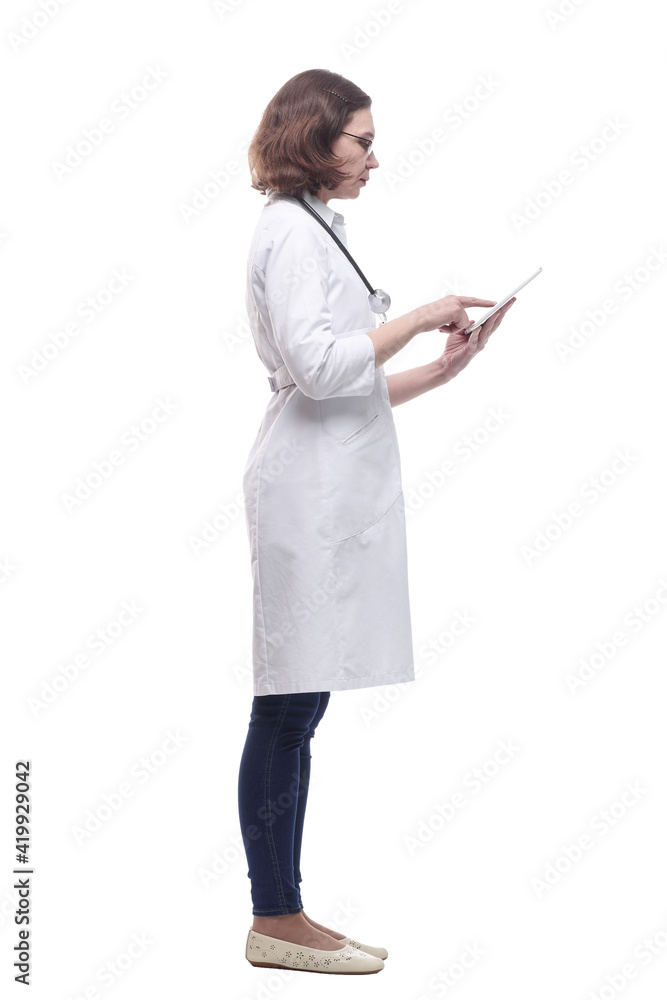 female doctor with a digital tablet. isolated on a white female doctor with a digital tablet. isolated on a white