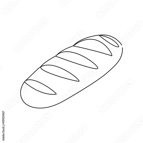 Draw a continuous line on a long loaf of bread. Simple black line sketches, French baguettes, bread and cafe concept are good for the logo. Vector illustration