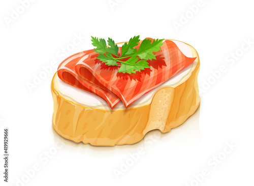 Piece of loaf for sandwich. White wheaten bread, Isolated on white background. Eps10 vector illustration.