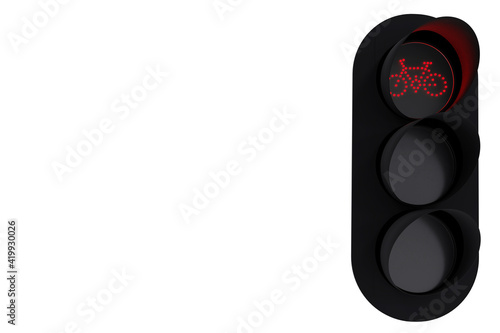 Красный сигнал светофора для велосипедистов. Современный светодиодный светофор изолированный на белом фоне. 3д рендеринг.