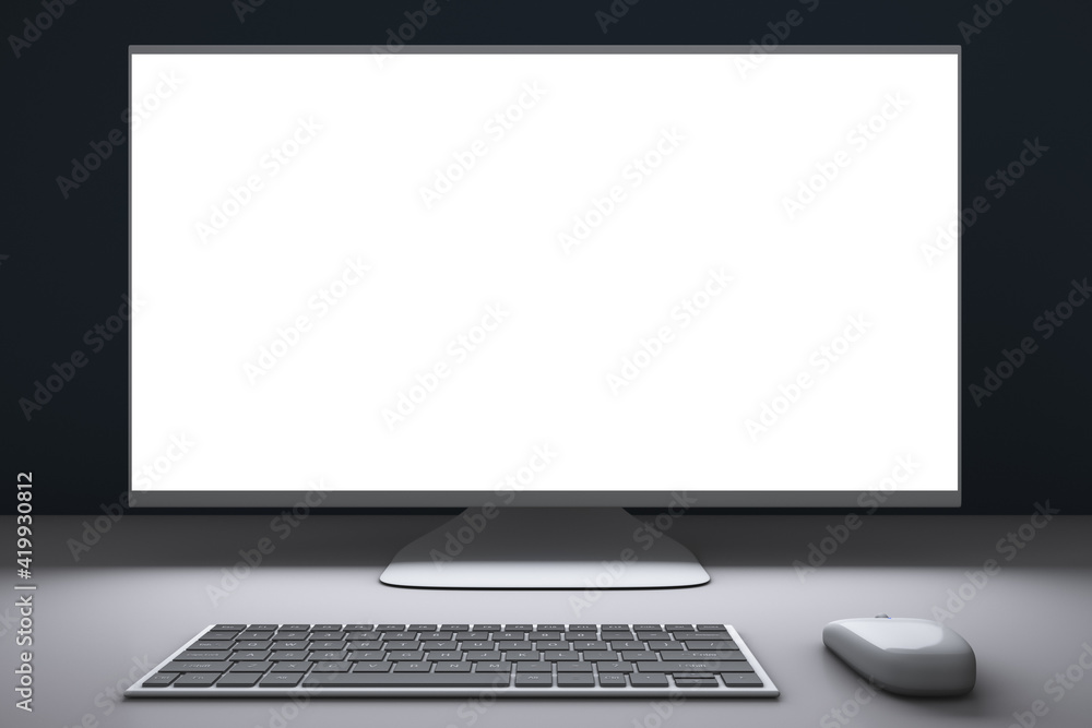 Desktop computer. Blank screen. Copy space. Design element. Desktop computer. Blank screen. Copy space. Design element.
