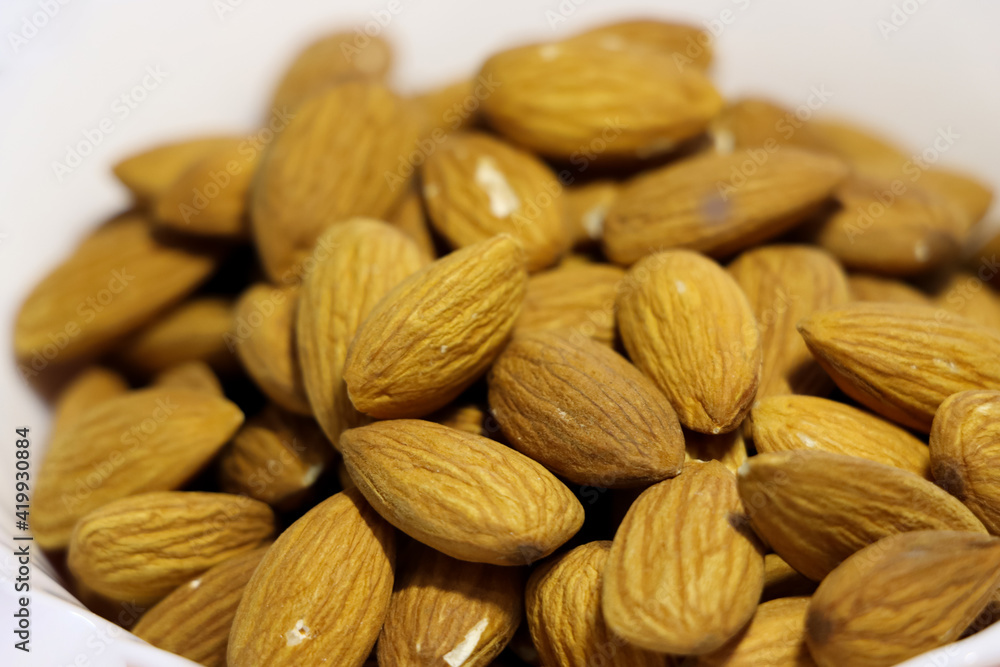 Fototapeta premium Closeup Image Of Almond Dry Fruit In White Background